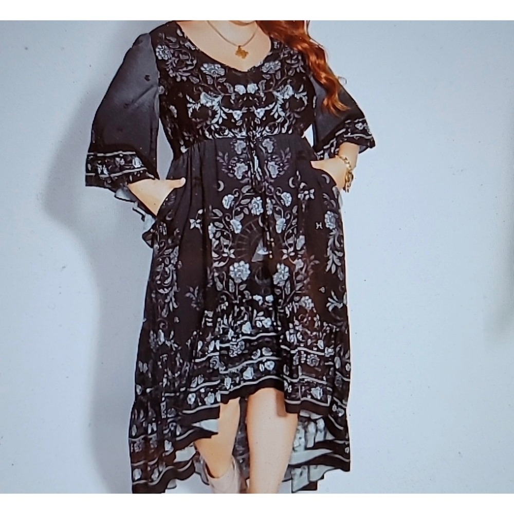 Starling Reine City Chic Dark Floral Witchy Goth Flowy High-Low Hem Dress 16